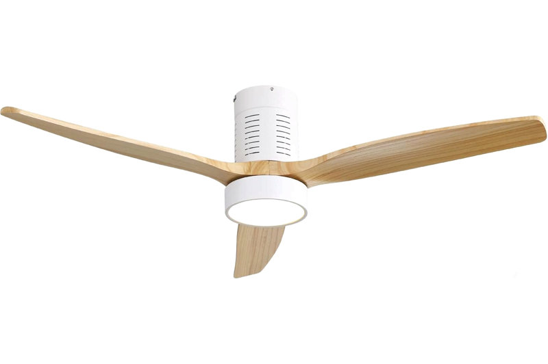 Ventilateur de plafond encastré de 52 pouces avec lumière DEL et télécommande, Naturel, Blanc