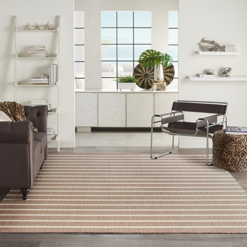 Shaila Striped Indoor / Outdoor Rug, Rectangle 5' x 7', Jute/Ivory