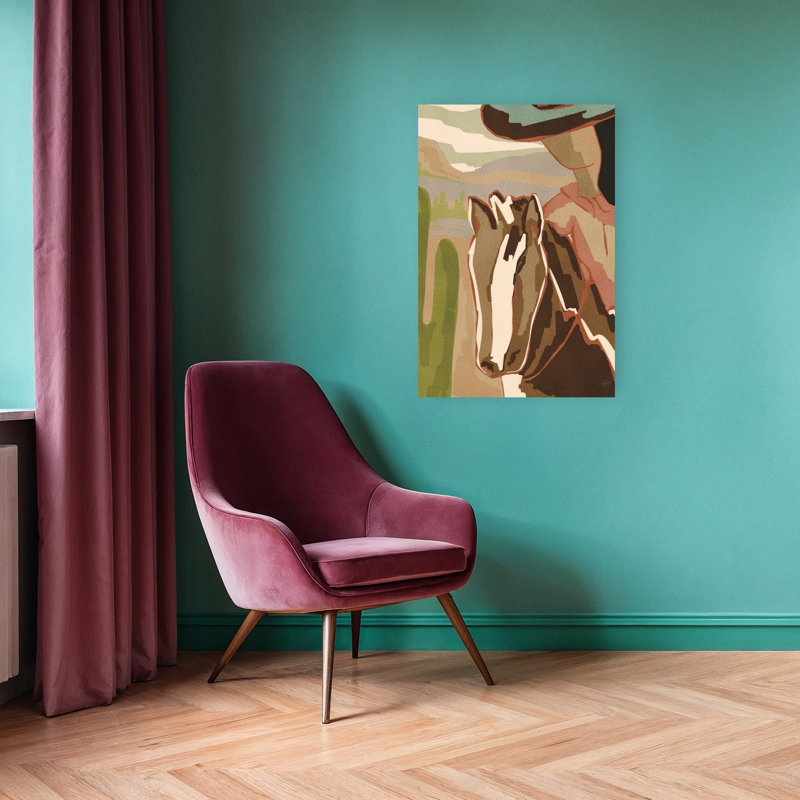 «Dusty Rider II», reproduction contemporaine d'art de cactus cheval, paysage mural, 36" H x 24" W