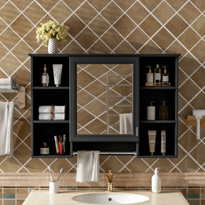 Armoire à pharmacie 3 en 1, armoire à pharmacie murale 42 "avec tablette réglable et porte à fermeture douce, miroir haute définition, noir