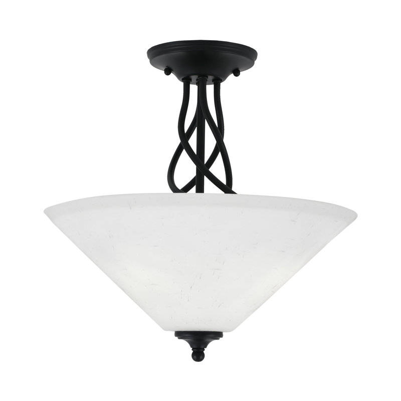 Capri Semi-Flush 3-Bulbs Shown With 16" Glass, Blanc, Noir mat