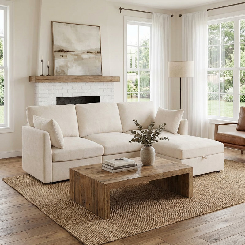 Canapé modulaire avec repose-pieds 4 pièces Wilroy, Beige