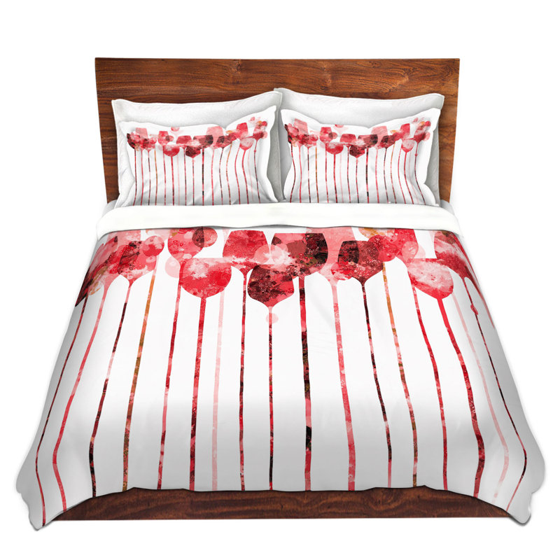 Ensemble de housse de couette cocktail hour hour, 1 housse simple + 1 taie standard, Blanc / rouge / rose