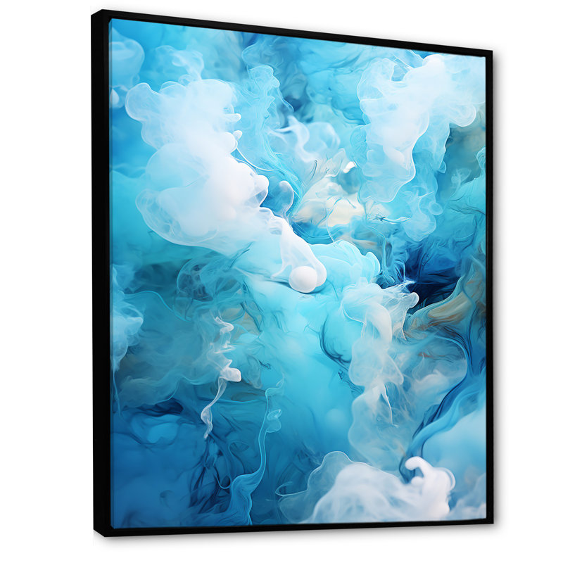 Fusion marine et blanche sur toile, H 40 po x l 30 po x P 1,5 po, Cadre flottant noir