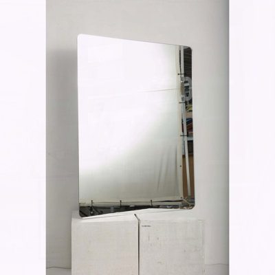 Miroir de salle de bain sans cadre, 76 x 102 cm, miroir de coiffeuse rectangulaire arrondi avec verre argenté HD de 5 mm et pellicule de protection à l'arrière
