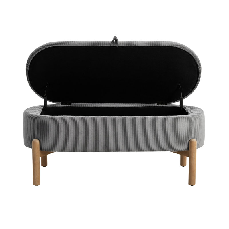 Storage Bench Gray Cushioned Seat Corduroy Upholstery Lift Top Solid Wood Legs 1Pc, Gray