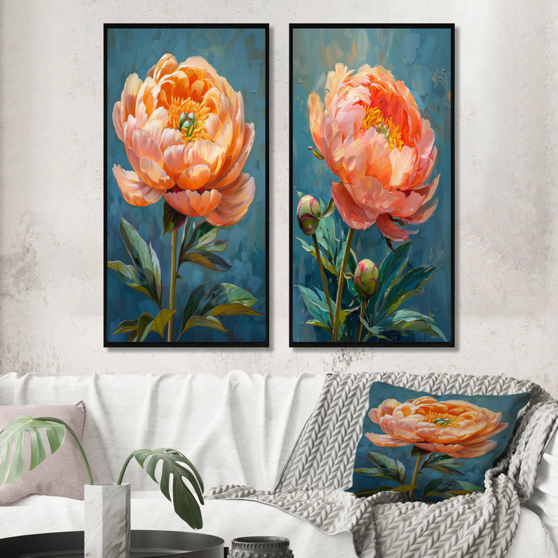 Ylann - Ensemble de 2 pièces d'art mural pivoines, H 28 po x l 24 po, Impression encadrée, Noir, noir, noir, noir