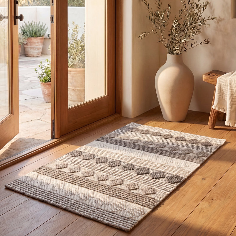 Tapis gris / beige en laine et coton tissé à la main jacques Natura, Rectangle 3 pi x 5 pi