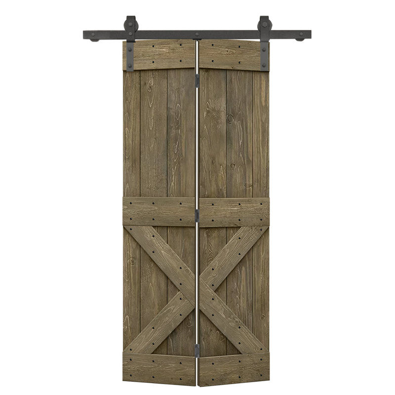 Porte pliante en bois massif 84 po 84 po, 22 po x 84 po, Tonneau vieilli