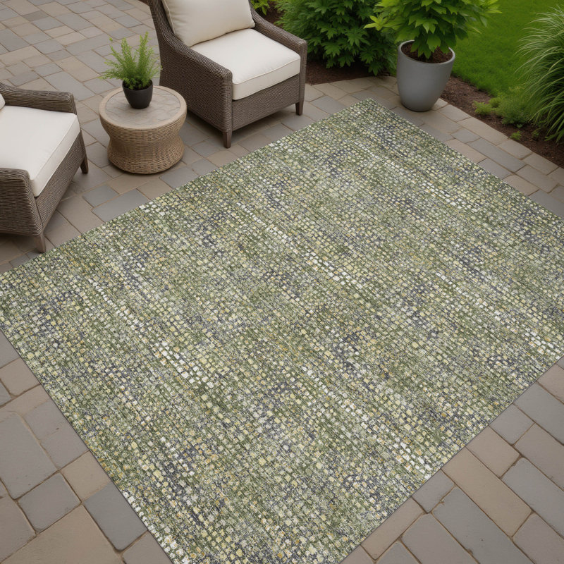 Machine Washable Indoor/Outdoor Chantille ACN2641 Abstract Rug, 10' x 14', Olive