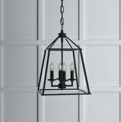 Craigwood 4-Light Modern Dimmable Geometric Caged Pendant Light in Matte Black