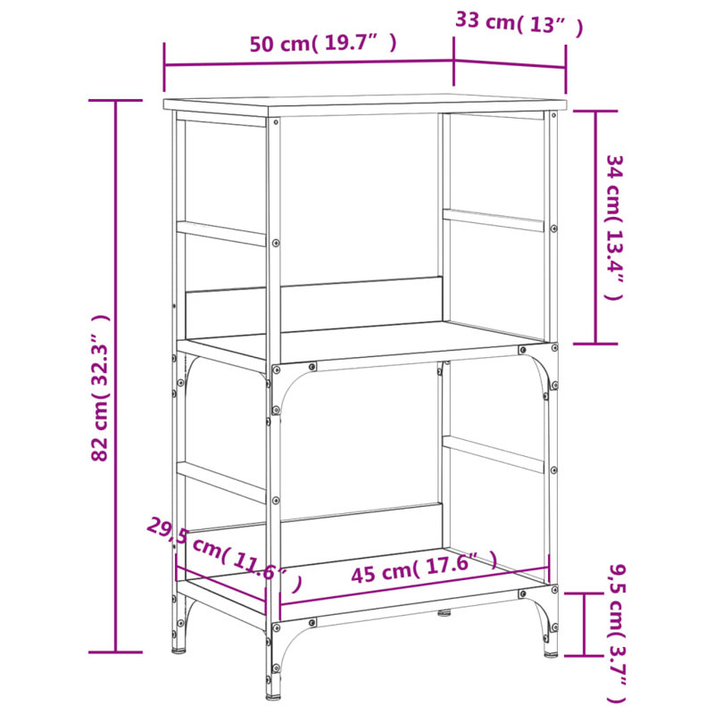 Holweg 50cm W Steel Standard Bookcase, (2 Shelves) 82 cm H x 50cm W x 33cm D, Sonoma Oak