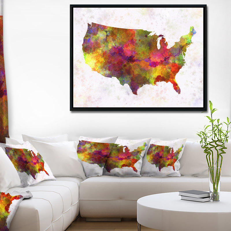 «United States Map in Colors», impression, H 30 po x l 40 po x P 1,5 po, Toile avec cadre flottant