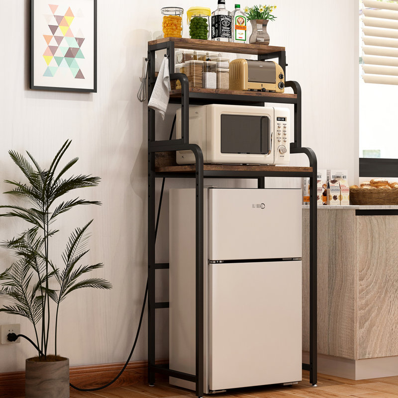 Support à micro-ondes rétro avec rangement à 4 niveaux, idéal pour la maison et la cuisine, nouveau design multifonctionnel de couleur brune au bureau
