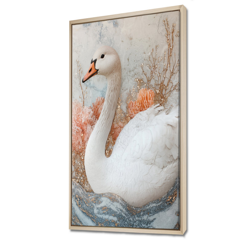 Oie rose reflets de l'élégance - oie, art mural, H 60 po x l 28 po, Reproduction avec cadre flottant, Crème, crème