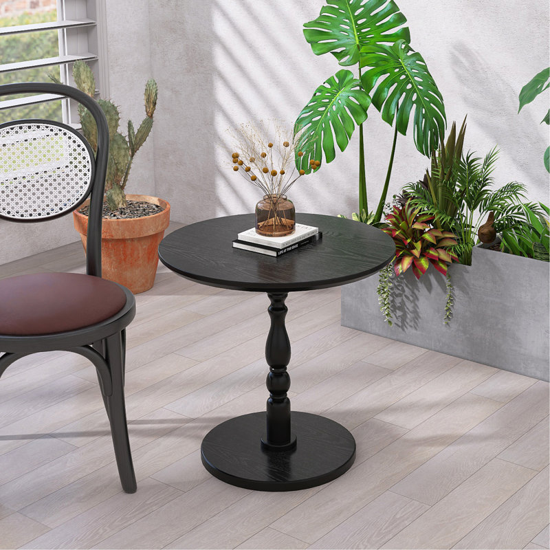 23" Black Accent Round Table, Round Side Table, Small Table For Small Spaces, Modern Accent Nightstand With Solid Wood Leg For Living Room, Bedroom, Corners, And Office