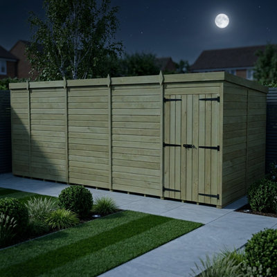 Total Sheds 18ft x 8ft Pent Garden Shed - Double Door - No Windows - Pressure Treated Timber - UK Manufactured
