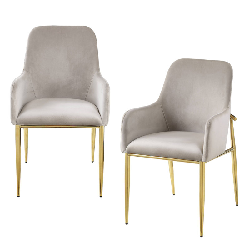 Ensemble de deux chaises d'appoint en velours gris et or et bois et métal