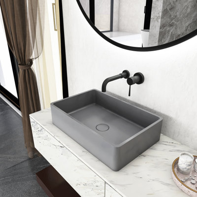 Rectangular 19.23-inch Grey Concrete Bathroom Sink With Unique Finish And Temperature Resistance In Renovation Modern Easy Maintenance Aesthetic Design