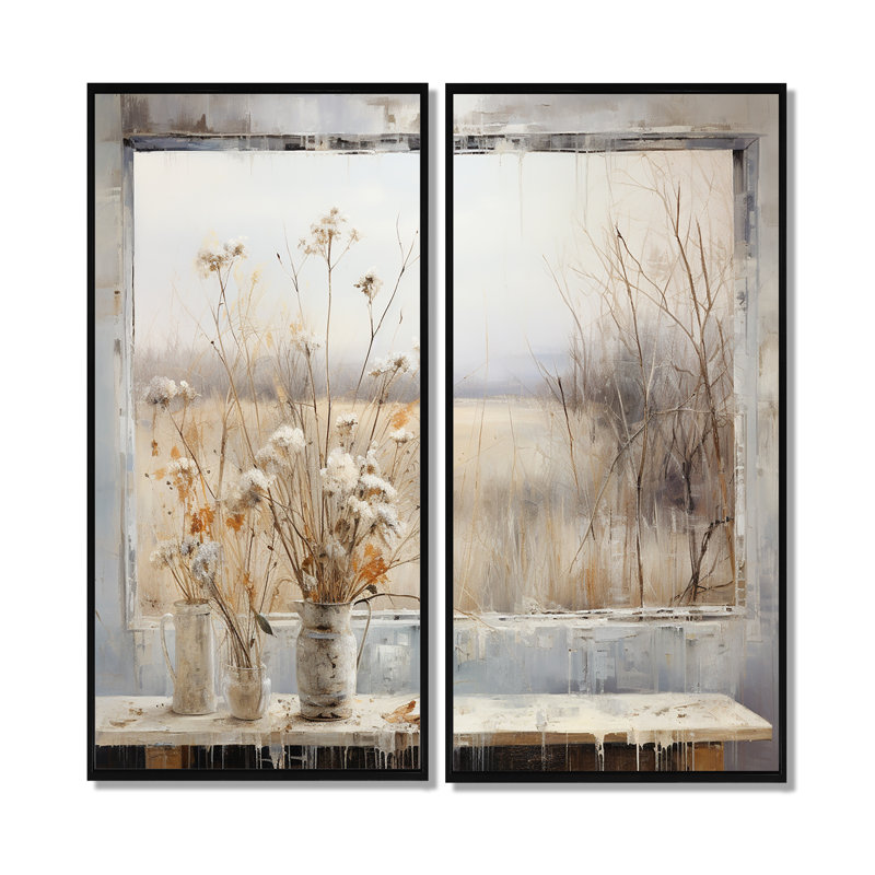 Winter Meadow View Calmness III - Paysages prairies, impressions sur toile 2 pièces, H 20 po x l 24 po, Noir