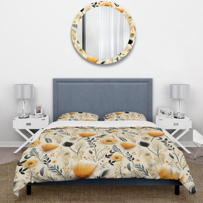 Beige And Orange Flower Accents Duvet Cover