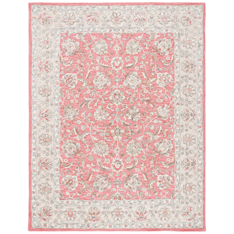 Tapis rose / beige en laine touffeté à la main Laronda, Rectangle 9 pi x 12 pi
