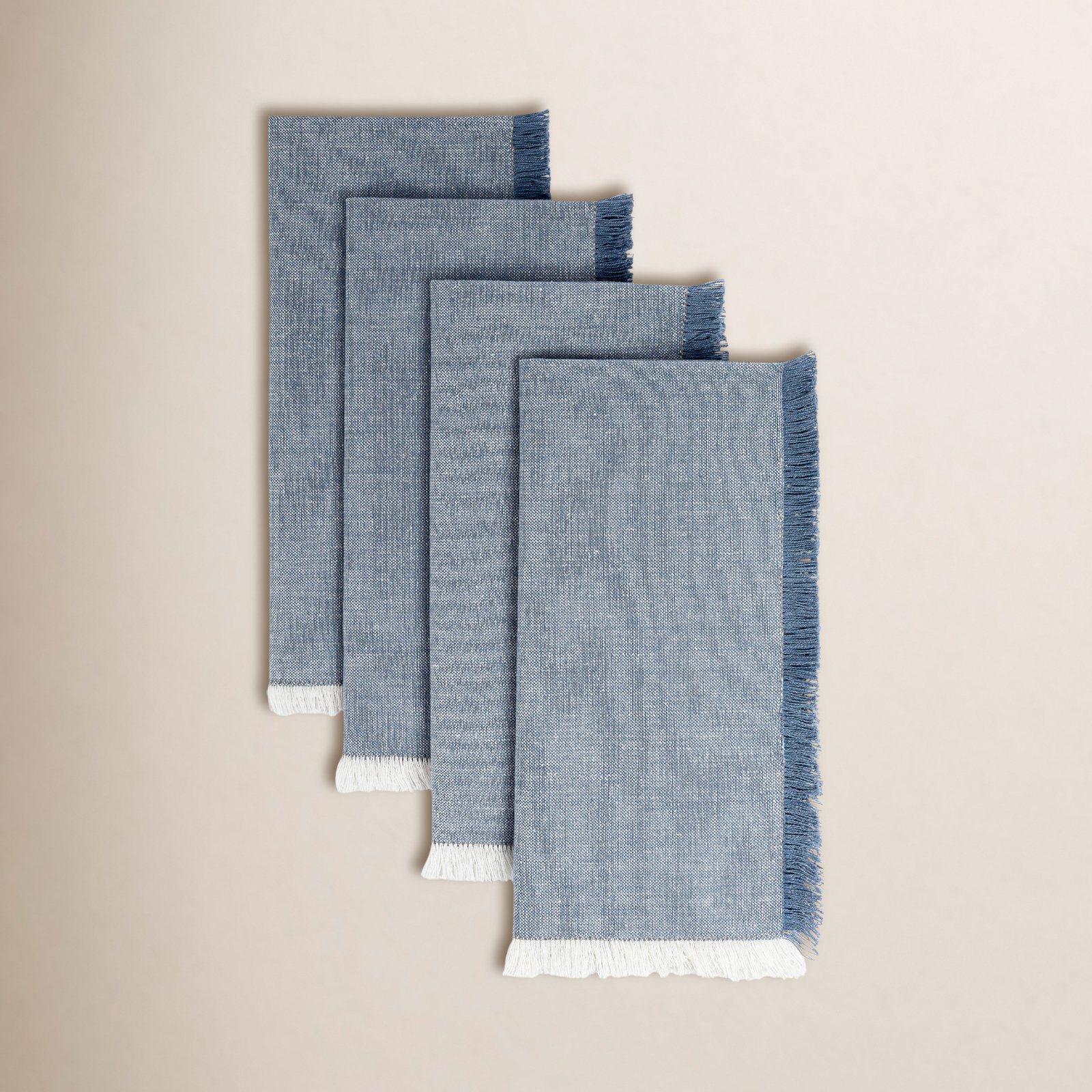 Woven Frayed Chambray Reversible Napkin, Blue