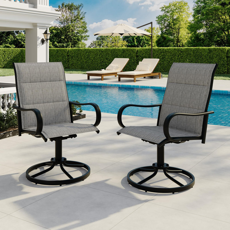 Ensemble de 2 chaises de jardin pivotantes – Tissu Textilène, pivotantes à 360° et à bascule, dossier haut ergonomique, structure antirouille avec revêtement électrophorétique pour une utilisation extérieure, brun