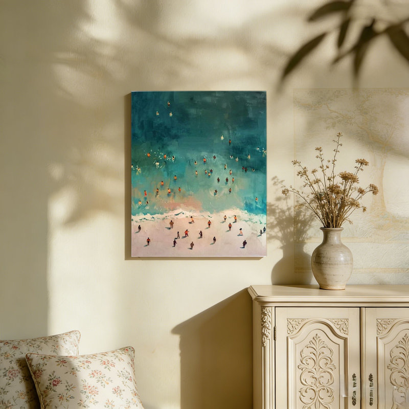 "Green Beachs", minimaliste, natation, esthétique, fond en bois, toile de fond, décoration murale, art mural 36 "x 24"
