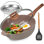 Poêle à frire antiadhésive de 11 pouces avec couvercle, poêle à sauter de 5 pintes pour la cuisson avec support à vapeur, grande poêle saine, poignée froide, compatible avec l'induction, sans PFOA et sans PFA. (Brun)
