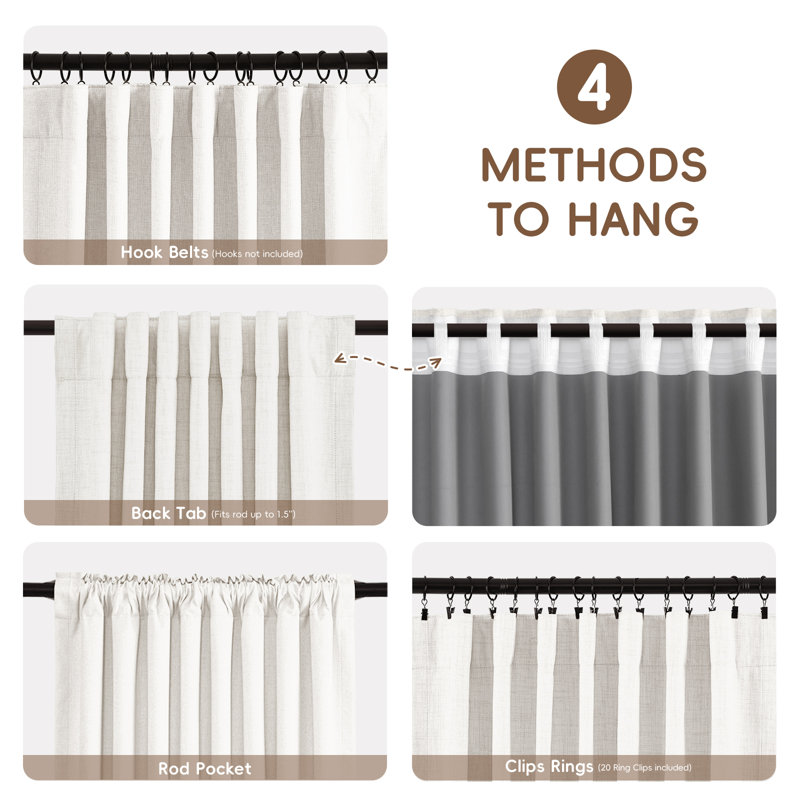 Birglinde Faux Linen Textured Thermal 100% Blackout Curtains for Bedroom Living Room Rod Pocket/Ring Clips (Set of 2)