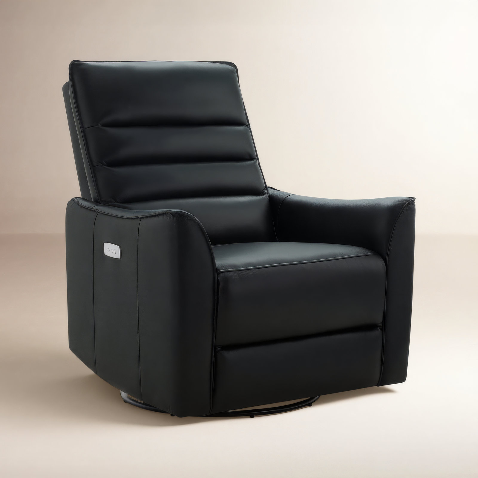 Akeem Gabi Genuine Leather Swivel Glider Power Recliner, Florida Black
