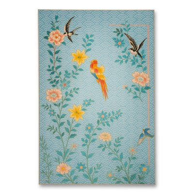 MOSSO Orange Floral Washable Woven Backing Area Rug