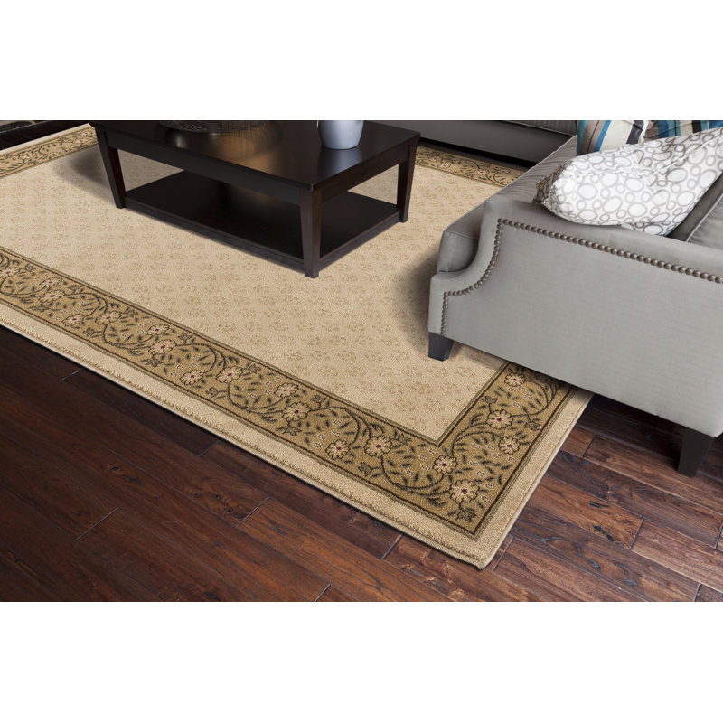 Tapis beige / vert à motif géométrique tissé à plat Edmont, Rectangle 6 pi 7 po x 9 pi 3 po