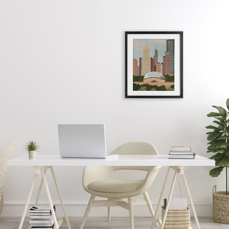 Chicago Bean Cityscape, reproduction encadrée sous verre, conception de Veronica Lara, H 16 po x l 13 po