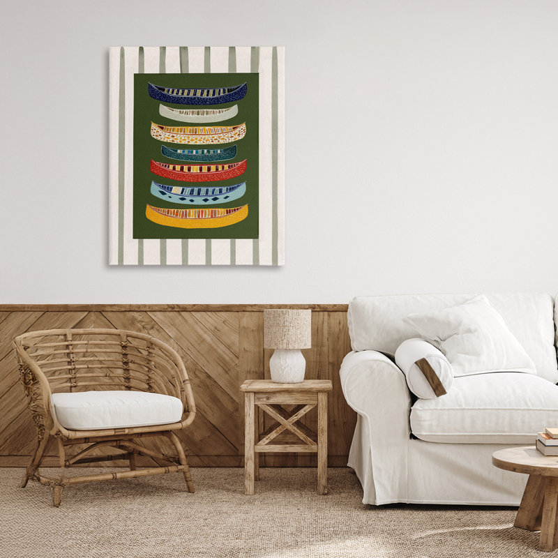 Patterned Canoes over Stripes Canvas, design by Yen, 30" H x 24" W