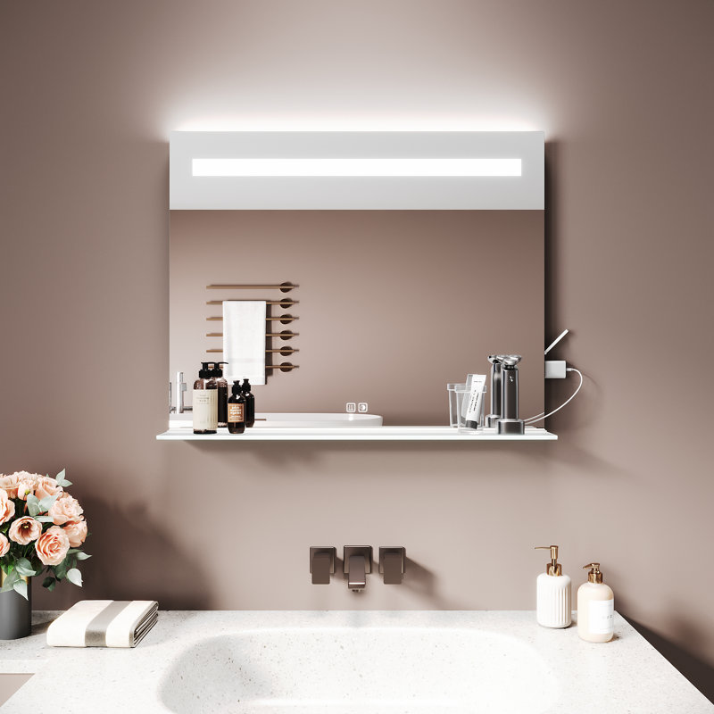 Aluminium Rectangle Mirror with Shelves, 65cm x 100cm