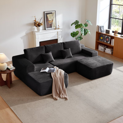 Canapé modulaire Black Cloud, méridienne en U de 105,7 po avec siège moelleux profond, aucun assemblage requis pour les chambres à coucher et les salons