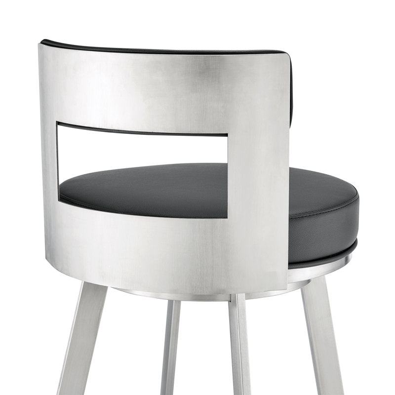 Tabourets de bar pivotants modernes, similicuir noir et acier pour la cuisine