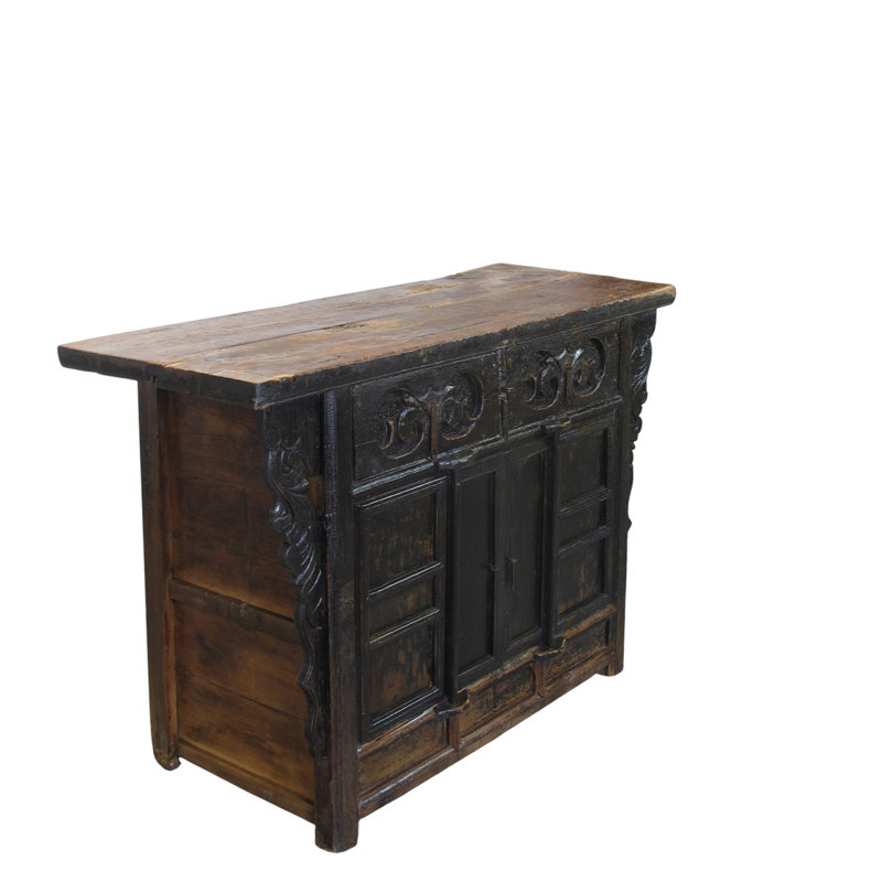 Dual-Drawer Coffer Cabinet with Carved Sides