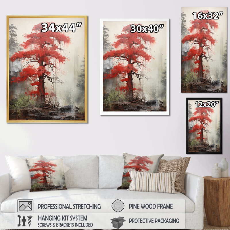 «Forest Redwood Tree Charm», reproduction sur toile, Cadre simple argenté, H 32 po x l 16 po x P 1 po