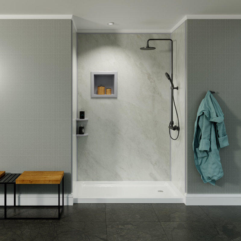 Bella CORE Arctic Mist Tub and Shower Surround with Gray Trim up to 48Dx48Wx48Dx96H