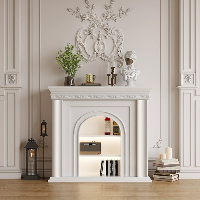 Foyer électrique en bois massif beige
