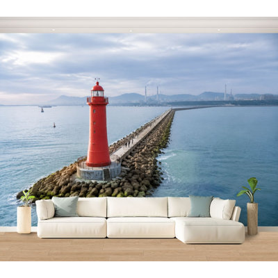 Wall Mural Peel and Stick Wallpaper Poolbeg lighthouse sea ocean bridge Self-Adhesive Removable Contact Paper Wall Decor for Living Room Bedroom 100"H x 144"W