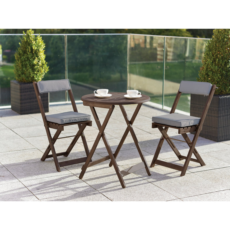 Seoul 2-Person Acacia Wood Patio Dining Set with Round Table, Cushions Included, Chestnut