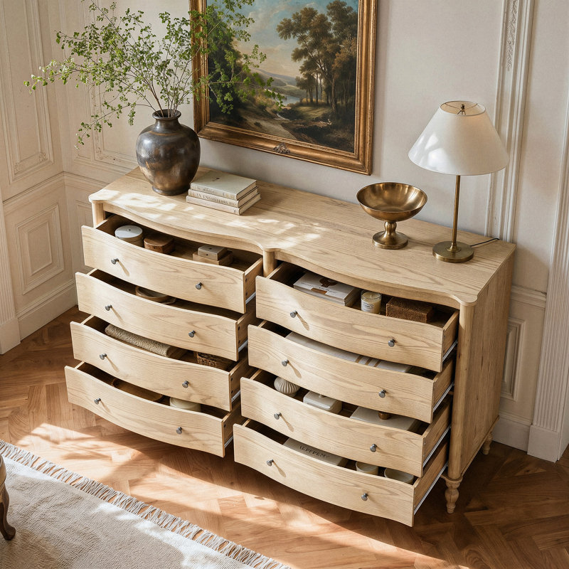 Commode 8 tiroirs 63 po Aaron, Bois jaune