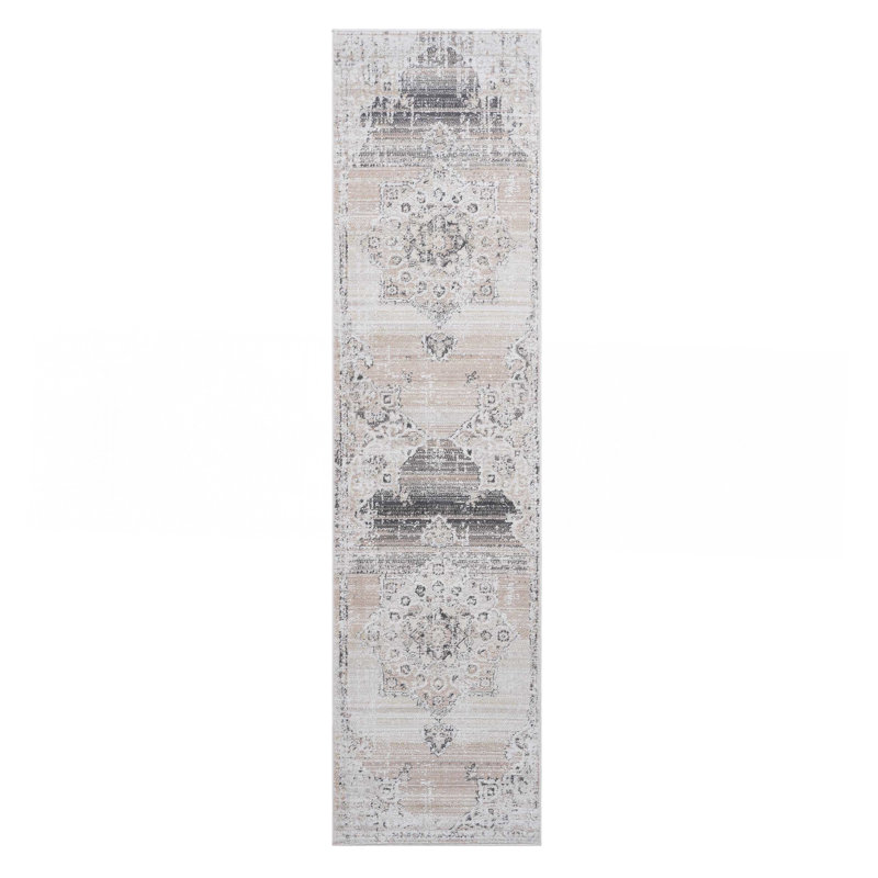 Cream Medallion Area Rug, Runner 2'2" x 8'