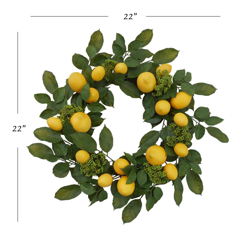 22" Artificial Lemon Wreath with Green Leaves
