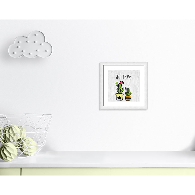 Impression sur papier Cacti C, Encadré plat à grain de bois blanc, H 16 po x l 16 po x P 0,6 po