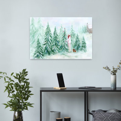Winter Forest Decorating Peaceful Serene Abstract Christmas Tree Evergreen Tree Dog Forest Landscape Wall Art Print 1 Piece Wrapped Canvas Wall Art